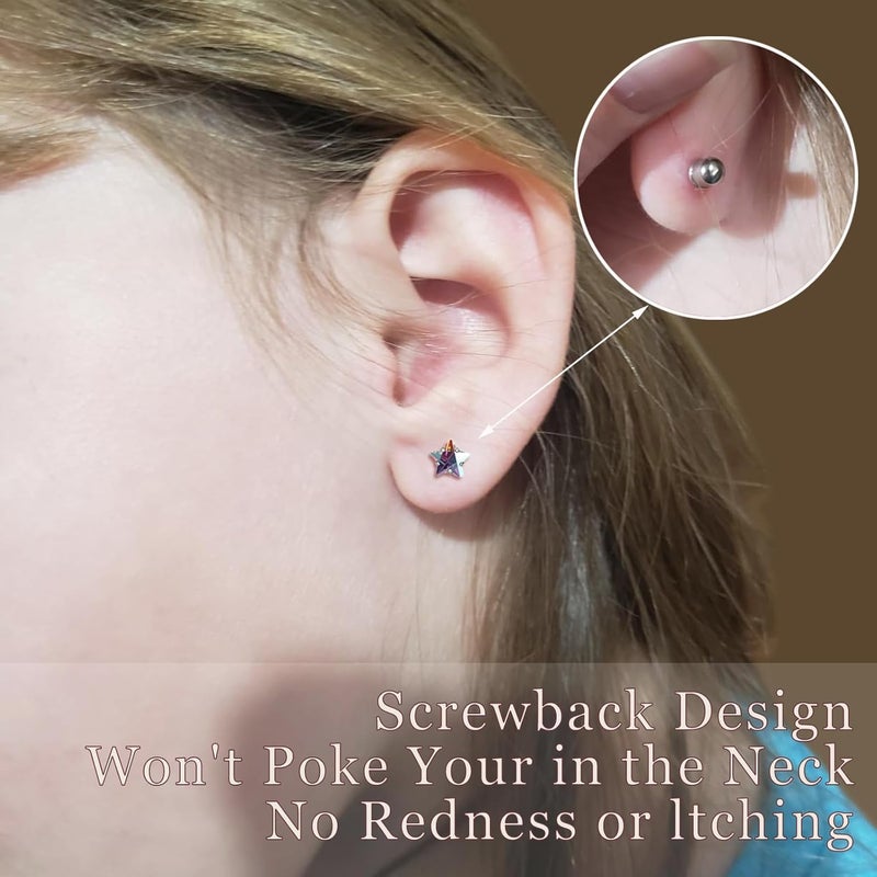 DALI Hypoallergenic 14K Gold Earrings for Girls Women, Toddler Screw Back Baby Earrings for Sensitive Ears Silver Kids Earrings Cute Flower Heart Star Ball Dot Mouse Titanium Flat Back Stud Earring Sets - Image 4